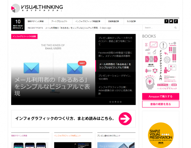 5年前から更新を続けているvisualthinking.jpではコンテンツの公開だけでなくインフォグラフィック作成の手法についても取り上げている 